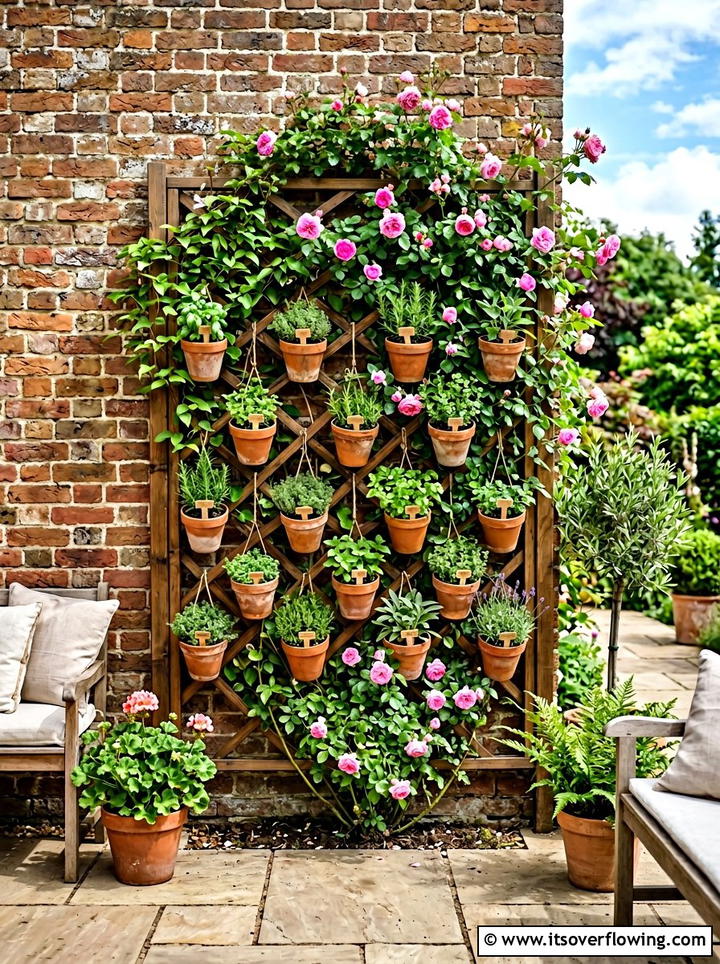 Trellis With Hanging Pots - 25 garden ideas with hanging planters