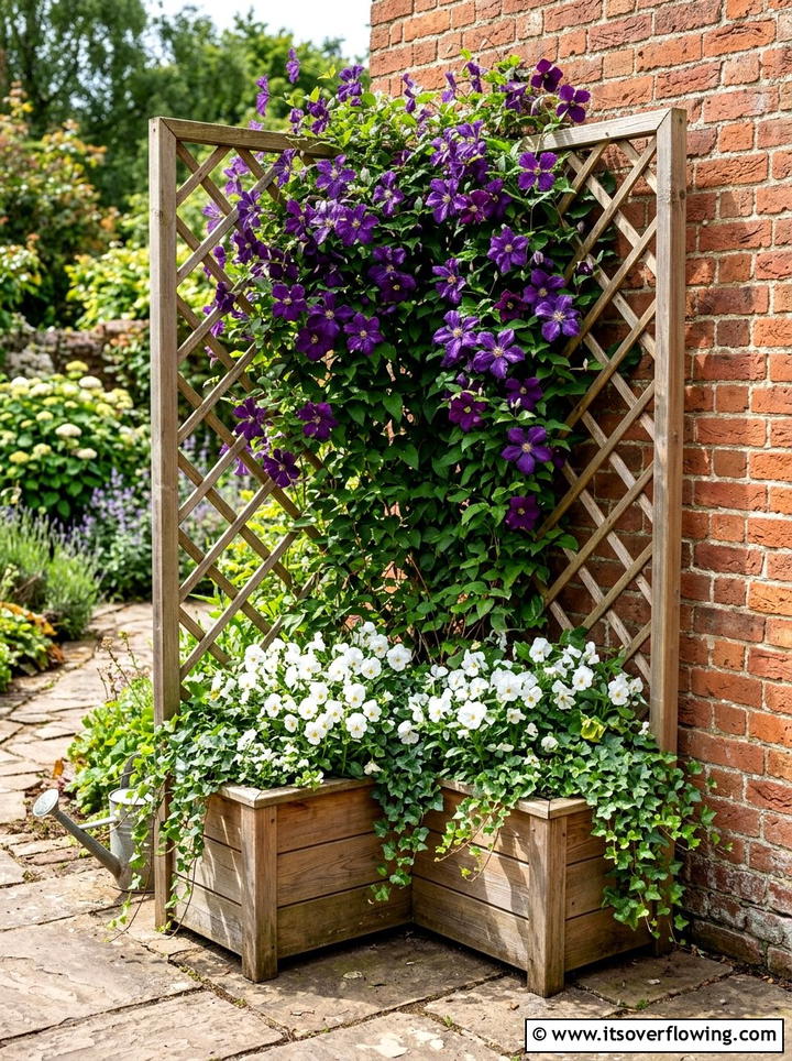 Trellis corner planter box - 25 small garden ideas with corner planters