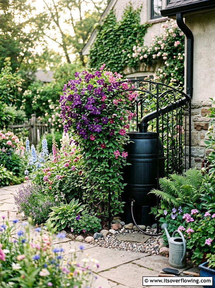 Trellis rain barrel screen - 25 garden ideas with rain barrels