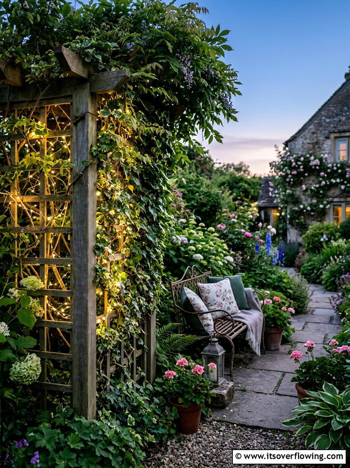 Trellis vine lights - 25 backyard decorating ideas with holiday lights