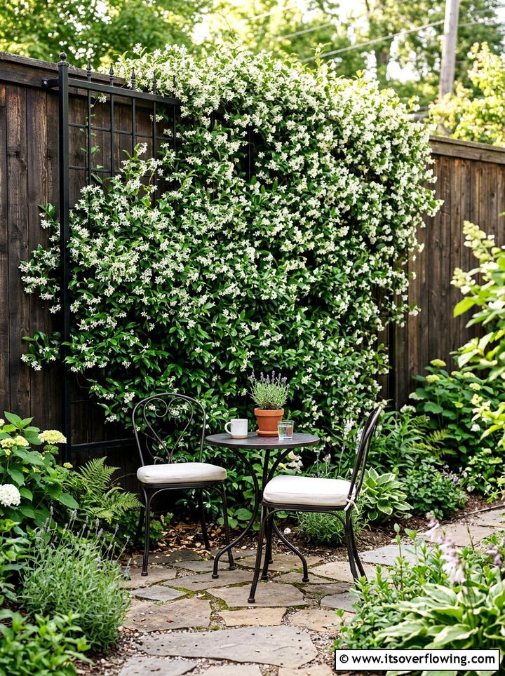 Trellis with climbing plants - 25 small garden ideas with low maintenance plants