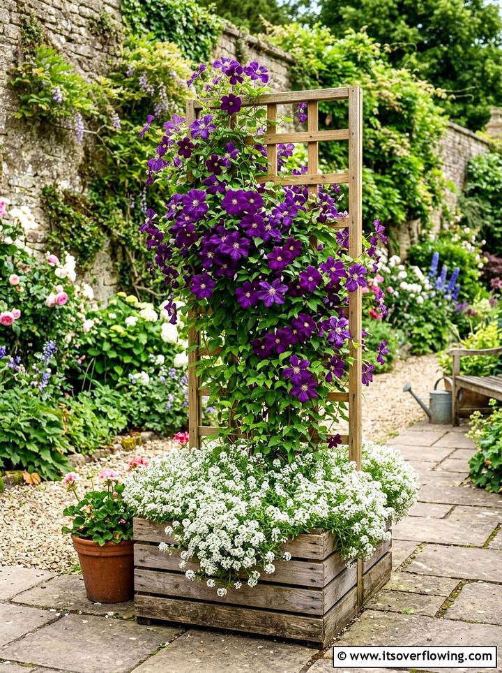 Trellis with crate base - 25 garden ideas with old crates