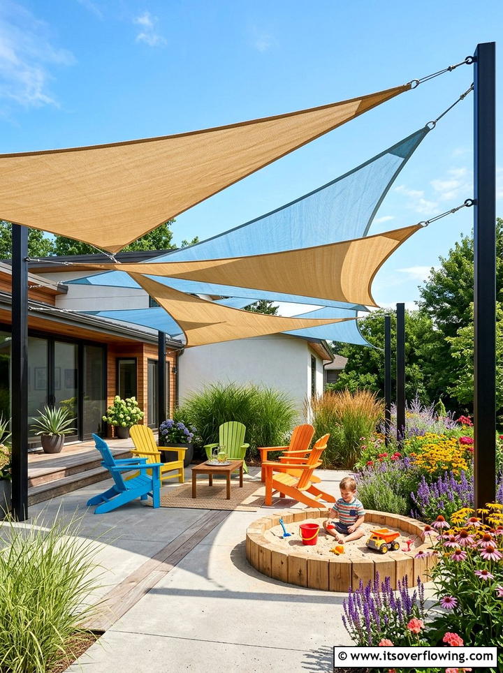 Triangle Sail Shade - 25 backyard ideas with shade structures