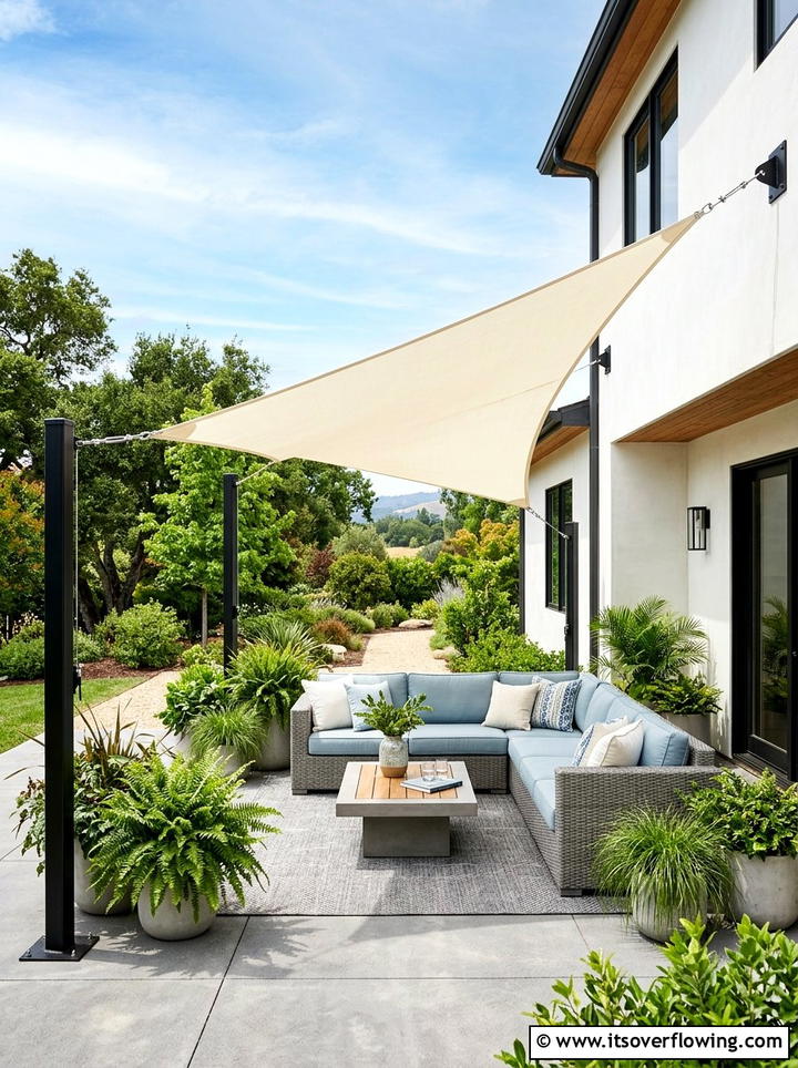 Triangle shade sail patio - 25 garden decor ideas with shade sails