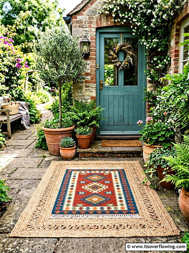 Tribal Print Doormat - 25 front porch decor ideas with boho textures