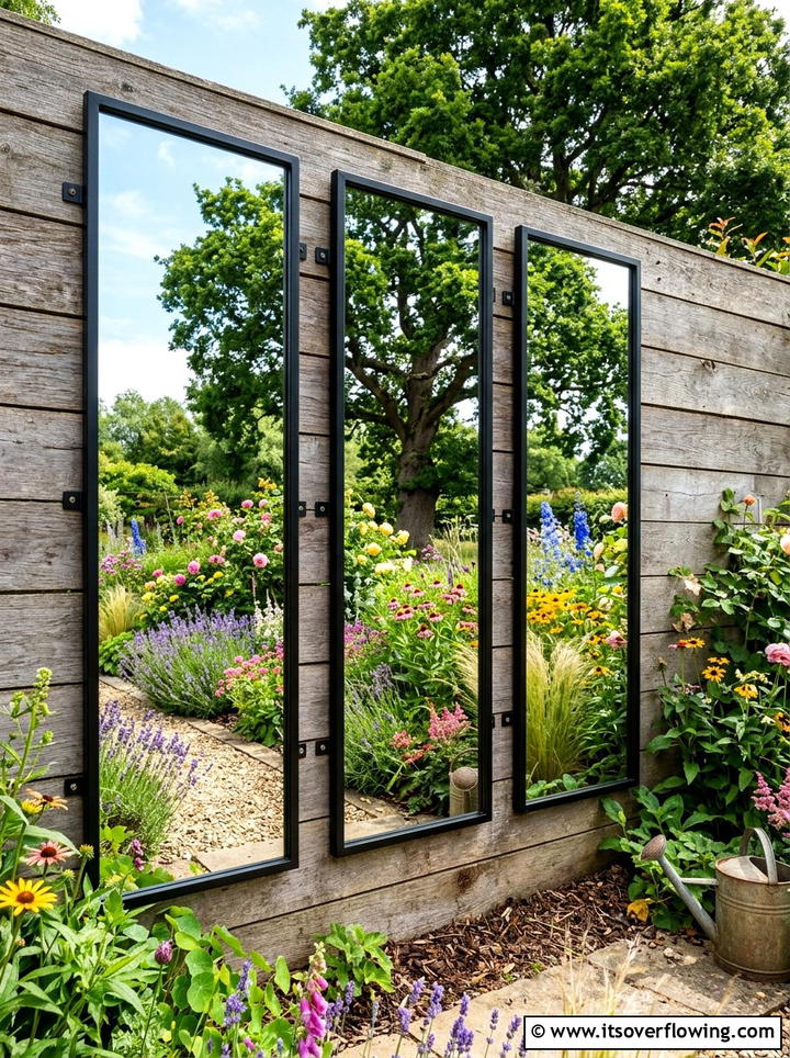 Triptych Mirror Wall - 25 backyard decorating ideas with mirror accents