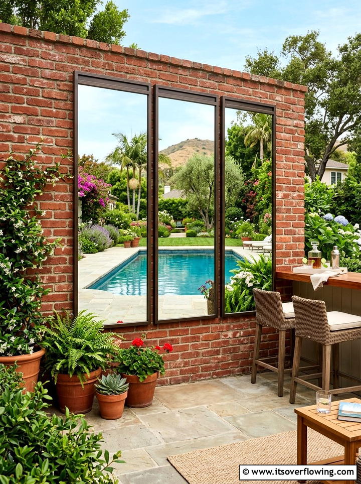 Triptych Outdoor Wall Mirror - 25 garden decor ideas with mirrors