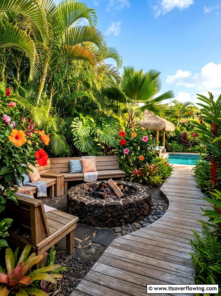 Tropical Backyard Fire Pit - 25 backyard ideas with fire pit