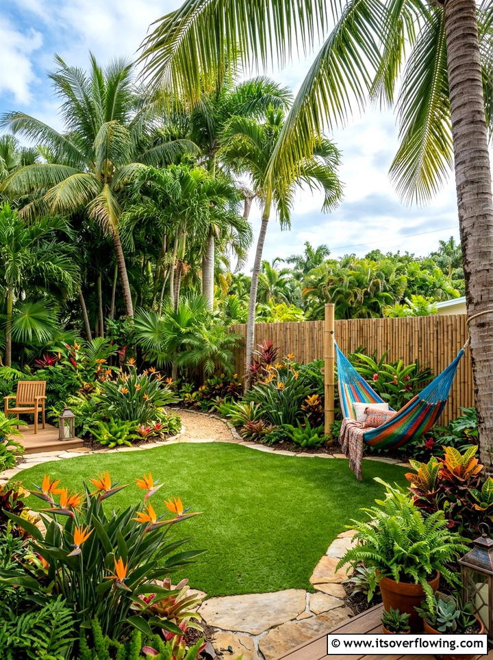 Tropical Backyard Landscape - 25 small garden ideas with artificial turf