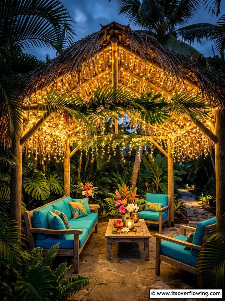 Tropical Backyard Pergola Fairy Lights - 25 backyard decorating ideas with pergola string lights