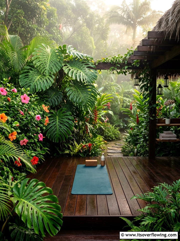 Tropical Backyard Yoga Sanctuary - 25 backyard ideas with yoga deck