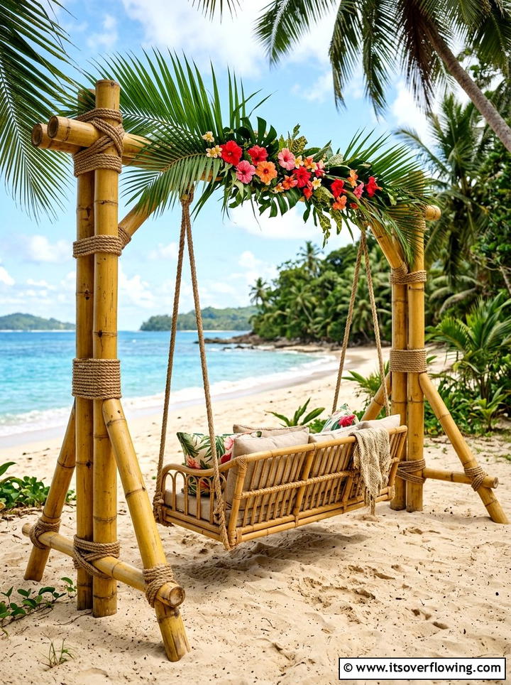 Tropical Bamboo Swing - 25 backyard ideas with swings