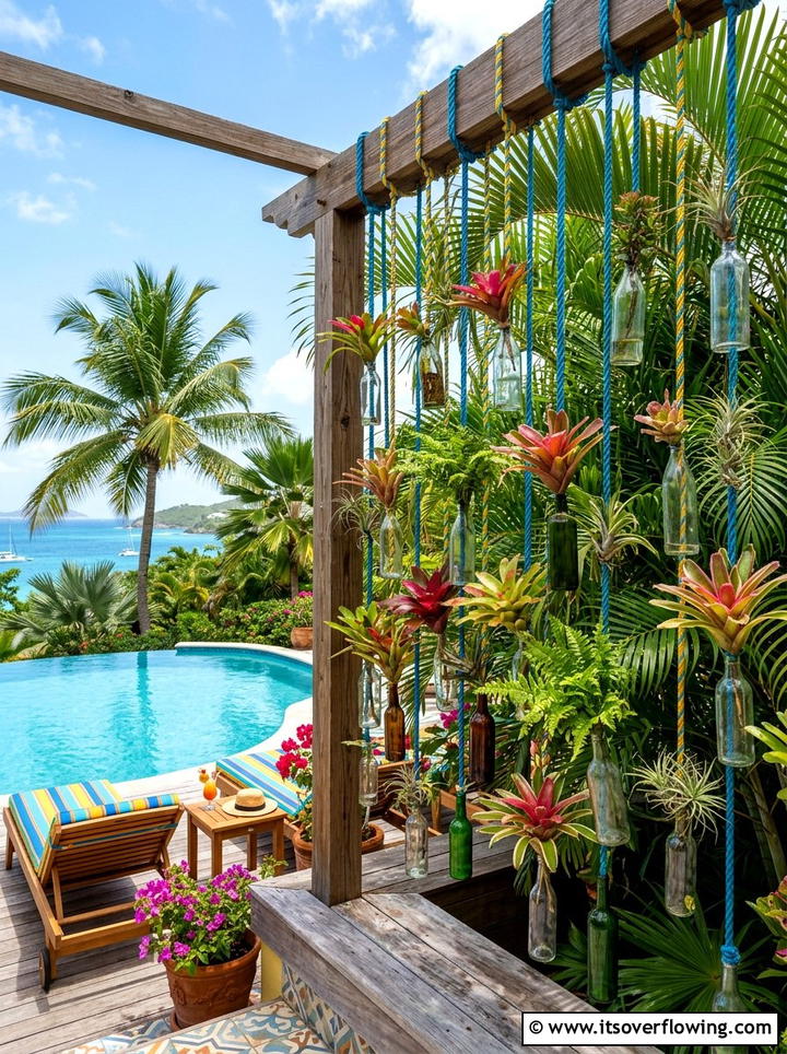 Tropical Bottle Garden - 25 recycled garden ideas with hanging bottle planters