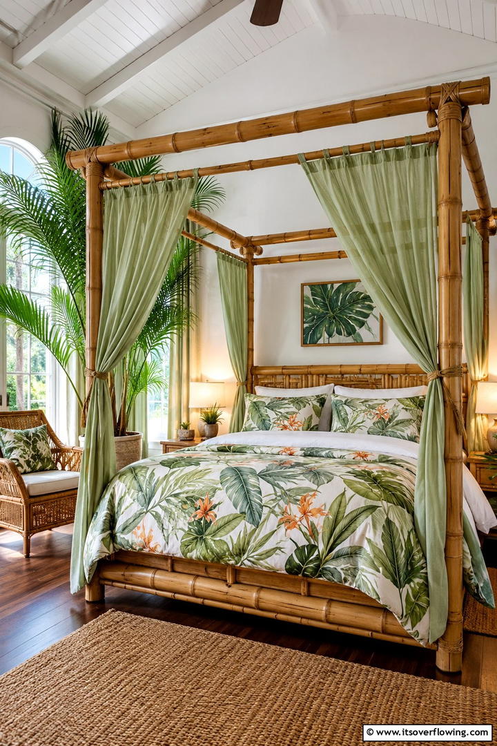 Tropical Canopy Bed with Bamboo Details - 25 Stunning Canopy Bed Ideas for a Dreamy Bedroom