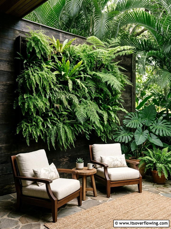 Tropical Fern Wall - 25 backyard ideas with vertical garden