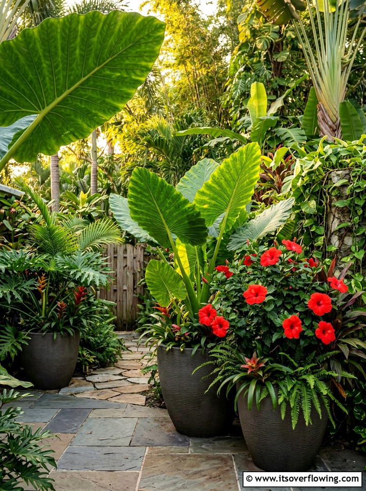 Tropical Foliage Containers - 25 garden decor ideas with container groupings