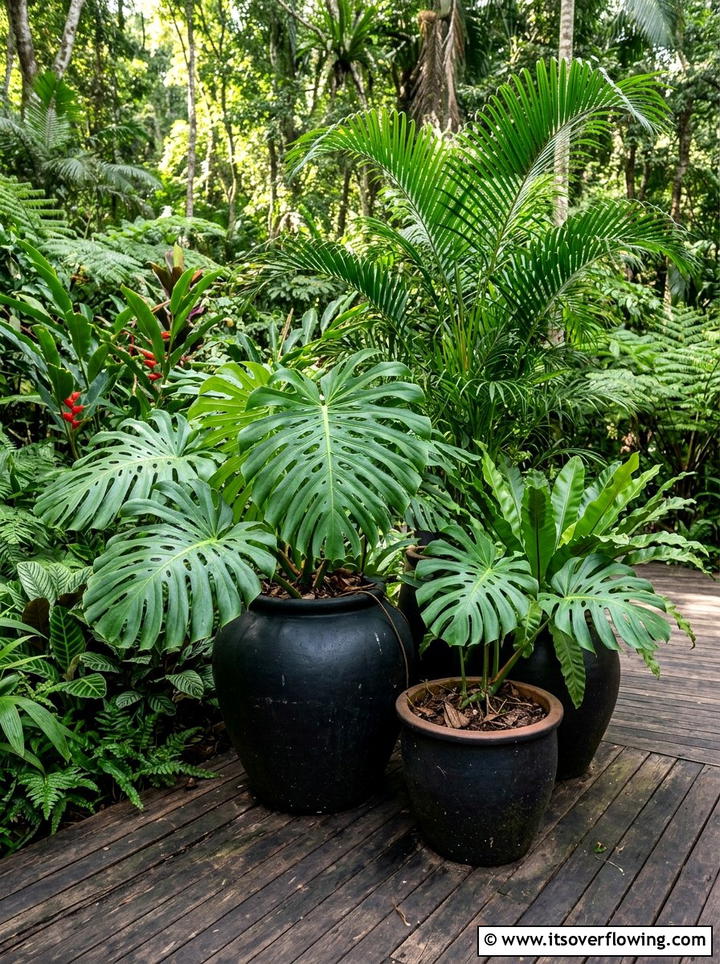 Tropical Foliage Pot Cluster - 25 garden design ideas with container clusters