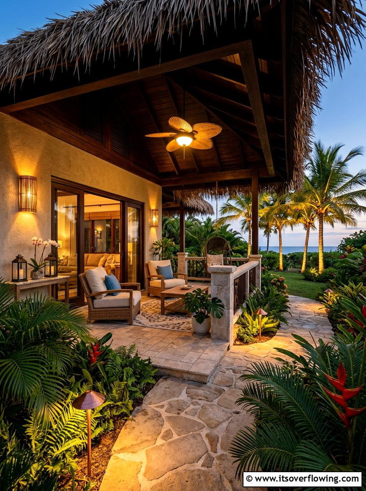 Tropical Front Porch - 25 front porch ideas with layered lighting