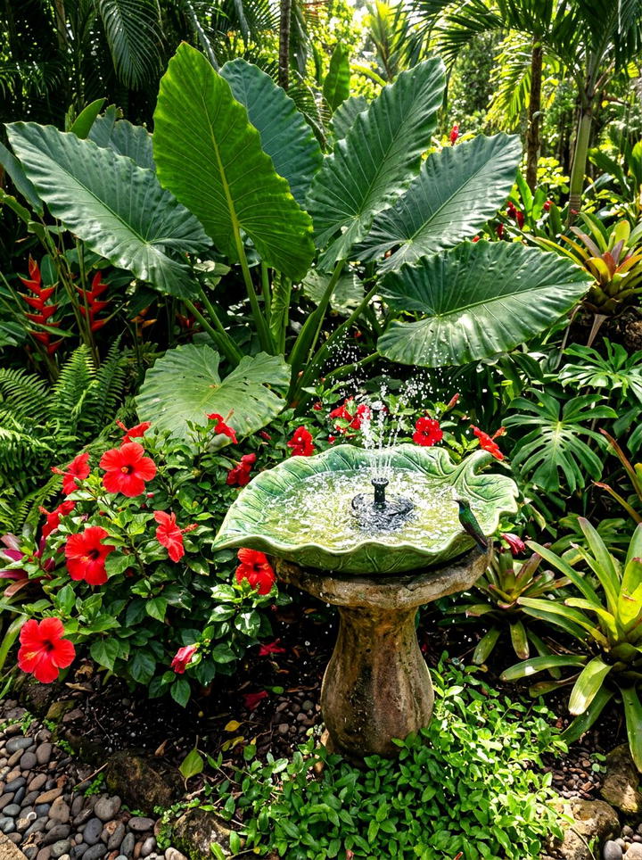 Tropical Garden Bird Bath - 25 backyard decorating ideas with bird baths