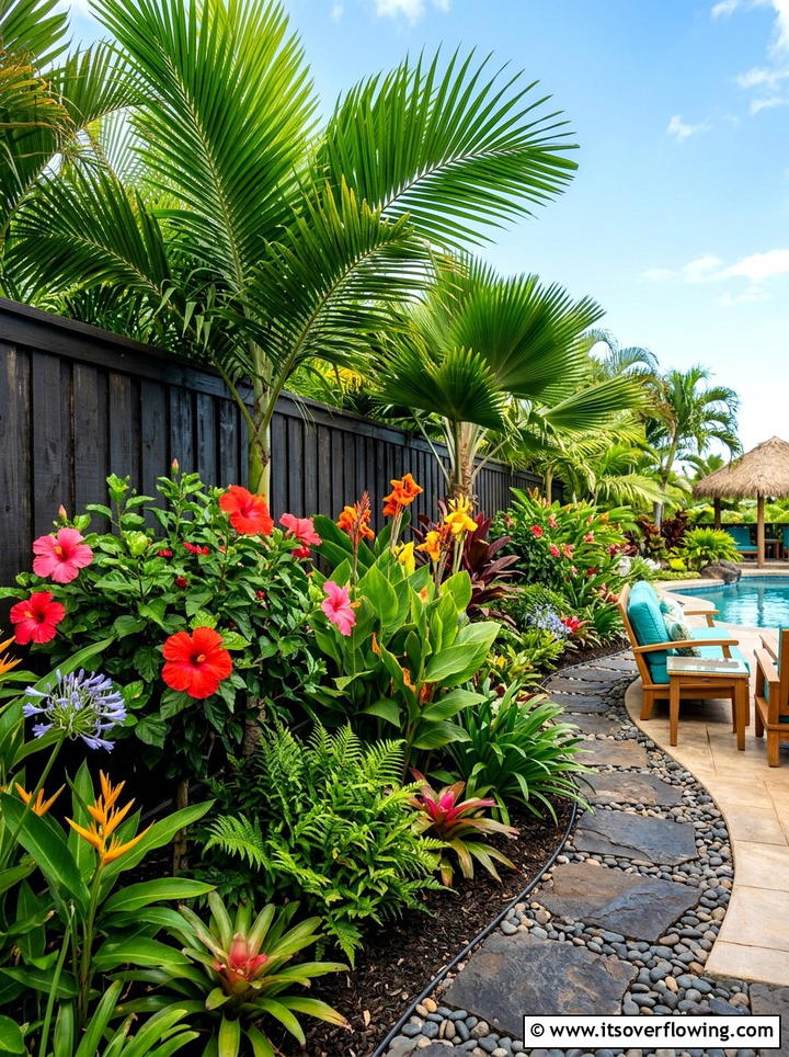 Tropical Garden Border - 25 garden design ideas for fence lines