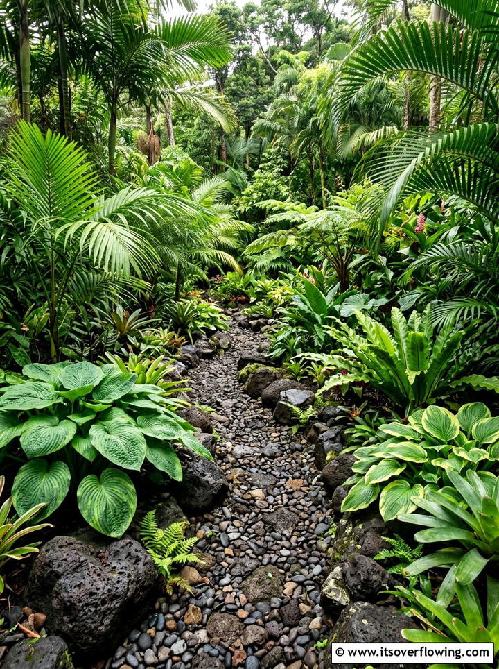 Tropical Garden Dry Creek Bed - 25 backyard ideas with dry creek bed