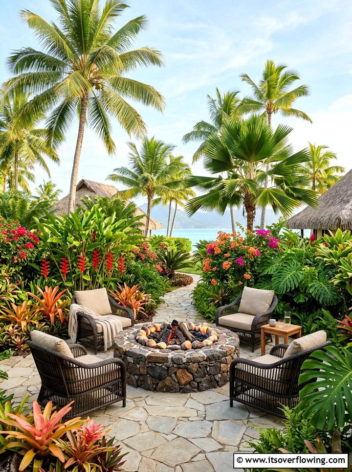 Tropical Garden Fire Pit Setting - 25 creative garden ideas with fire pit circles