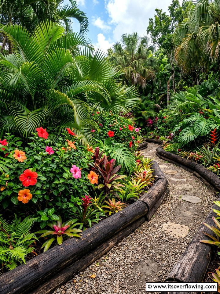Tropical Garden Log Border - 25 backyard ideas with log edging