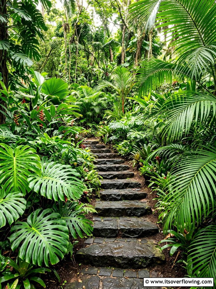 Tropical Garden Path With Basalt Steps - 25 small garden ideas with stepping stones