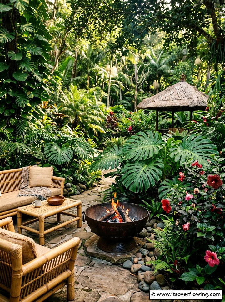 Tropical Garden Patio - 25 backyard decorating ideas with tabletop fire bowls