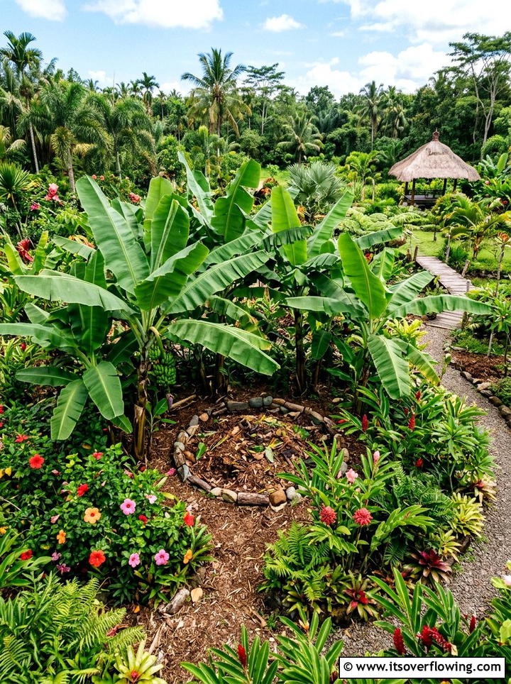 Tropical Garden With Banana Circle - 25 creative garden ideas with composting stations