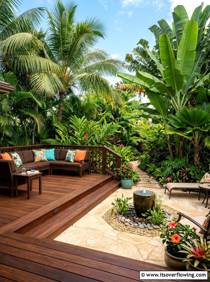 Tropical Garden With Deck And Patio - 25 garden design ideas with deck and patio