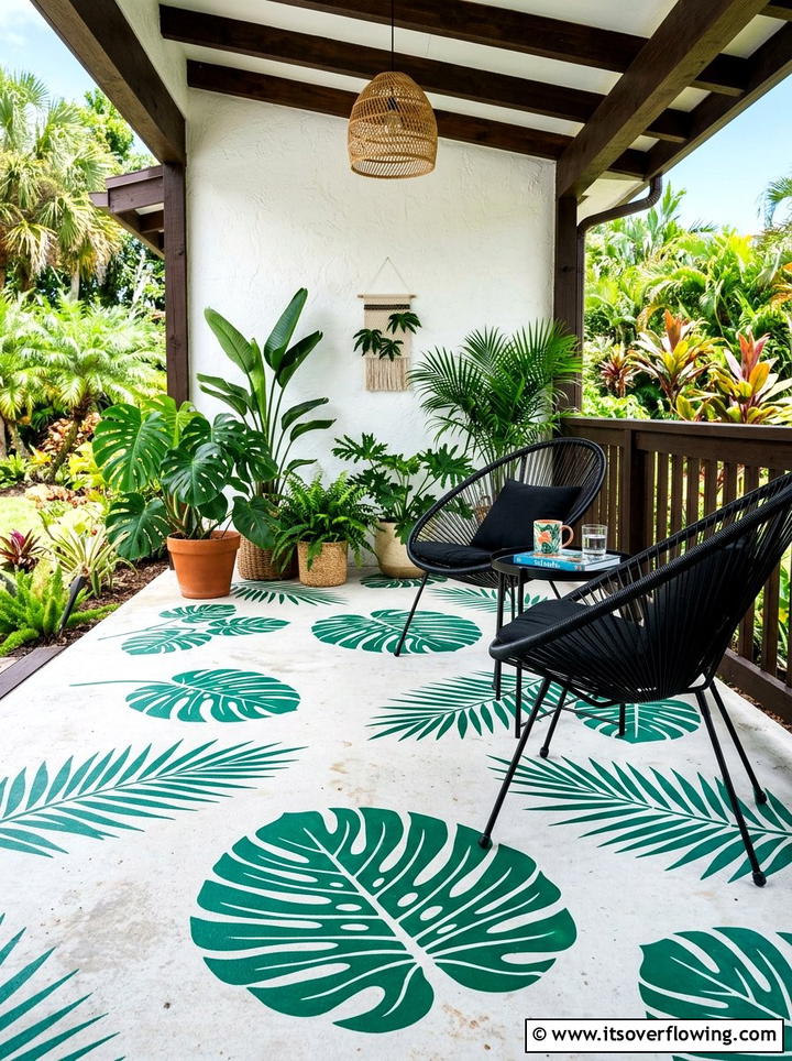 Tropical Leaf Pattern - 25 front porch ideas with stenciled floor