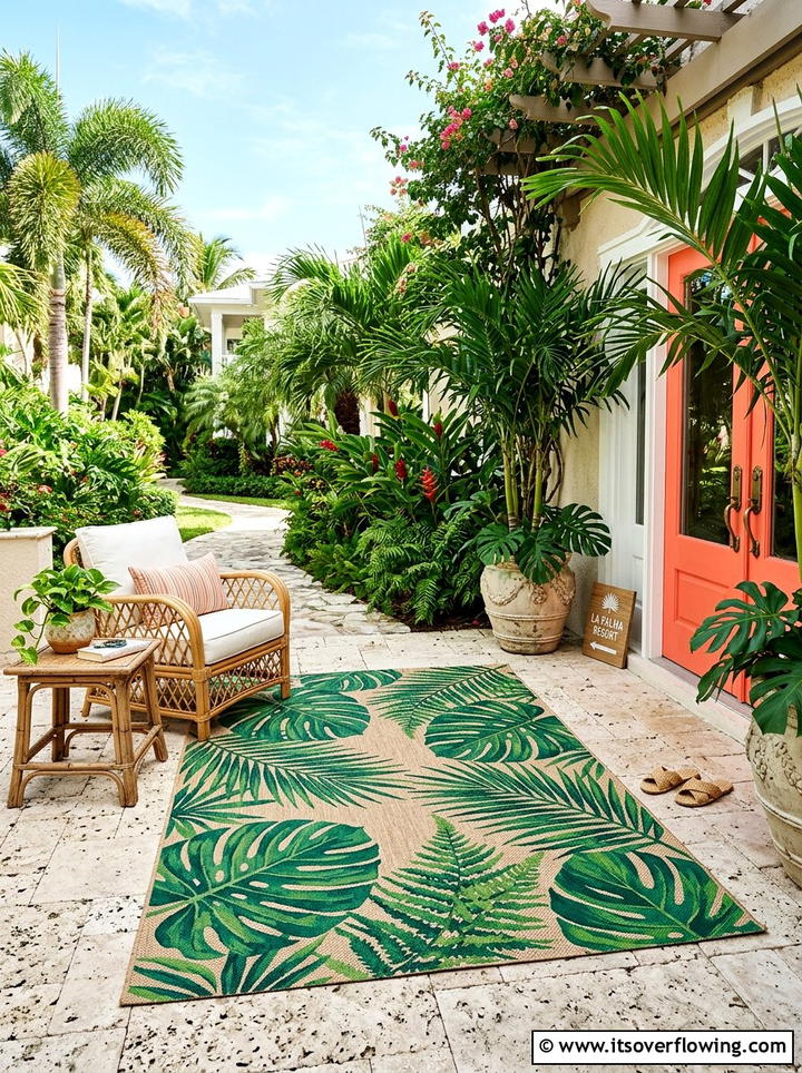 Tropical Leaf Print Mat - 25 front porch ideas with doormat