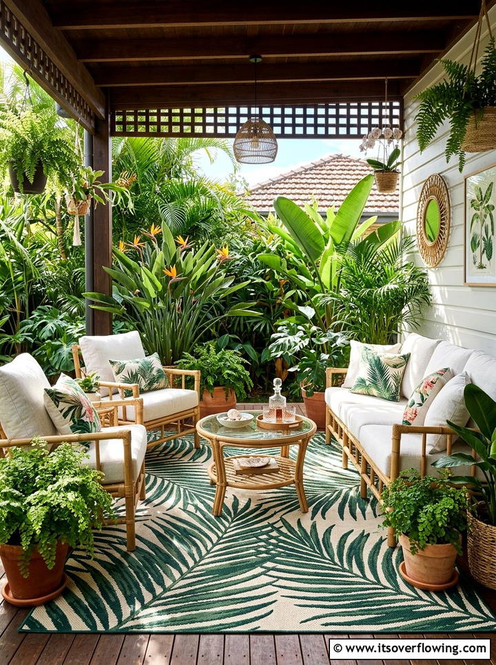 Tropical Leaf Print - 25 front porch ideas with outdoor rug
