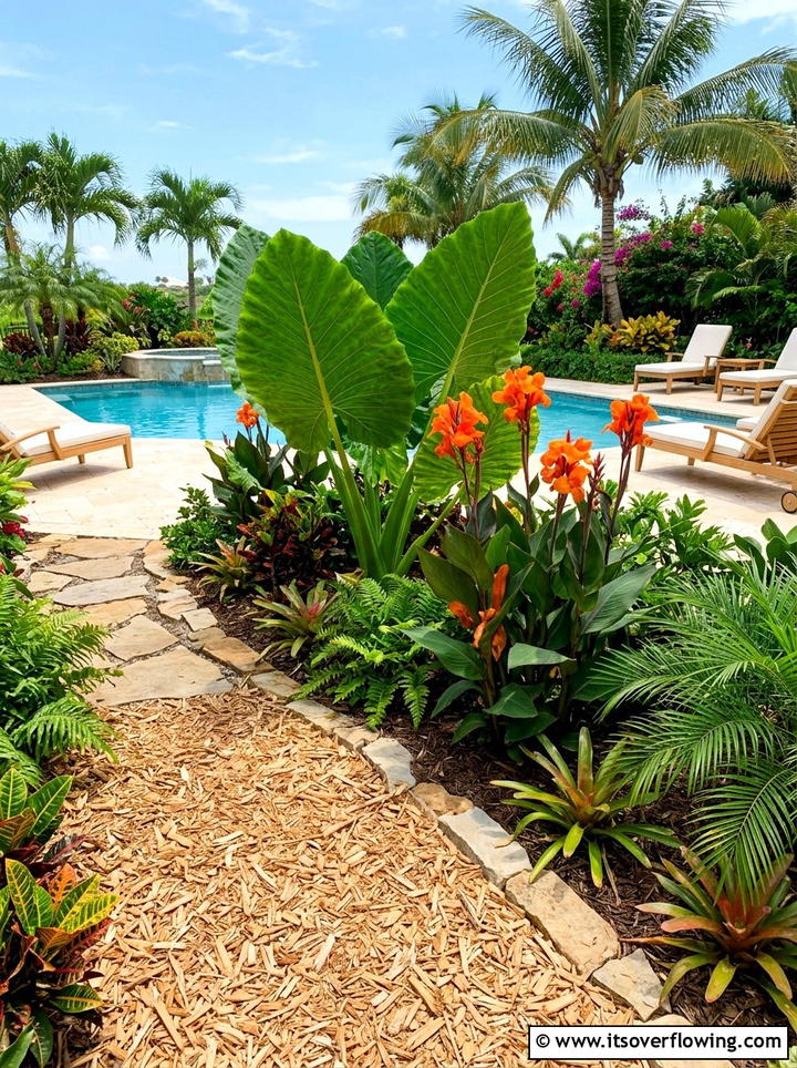 Tropical Mulch Garden - 25 backyard ideas with mulch beds