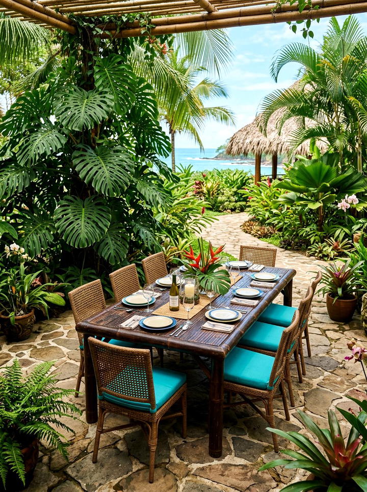 Tropical Outdoor Dining - 25 backyard decorating ideas with centerpiece tables