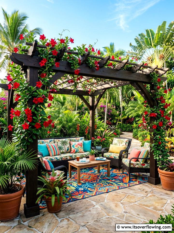 Tropical Pergola With Mandevilla - 25 garden design ideas with pergola and vines