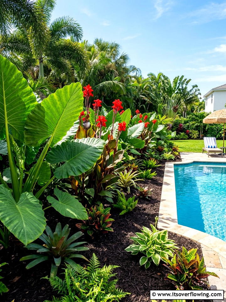 Tropical Plant Border - 25 backyard ideas for flat yards