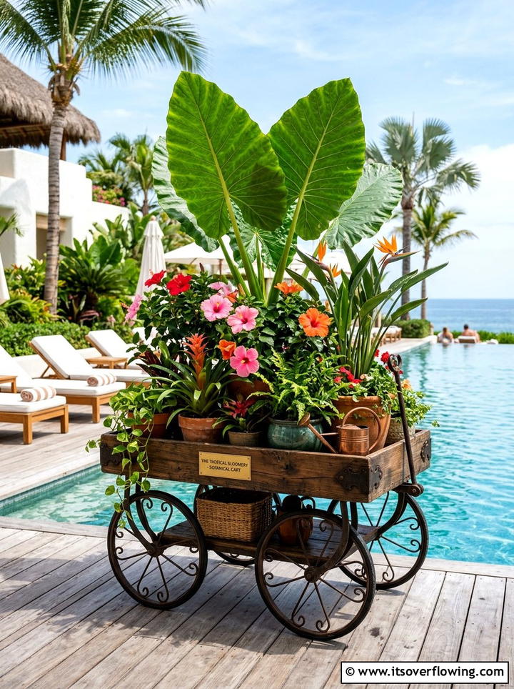 Tropical Plant Wagon - 25 garden decor ideas with wagons