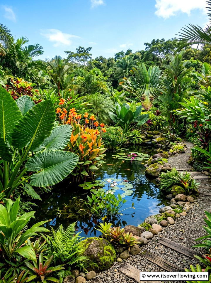Tropical Plant Water Garden - 25 creative garden ideas with mini ponds