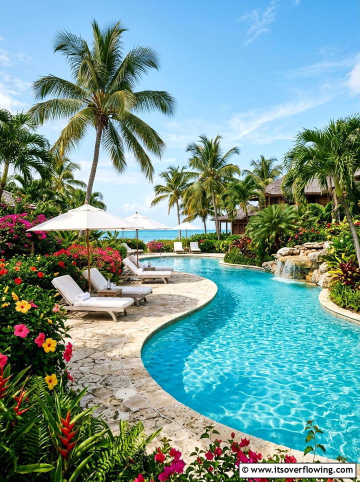 Tropical Pool Landscape - 25 backyard ideas with garden and lawn