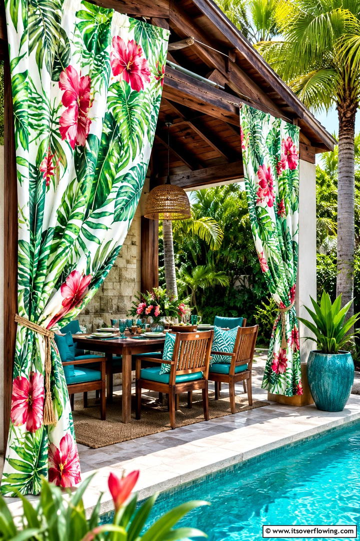Tropical Printed Fabrics - 30 Patio Curtain Ideas to Enhance Outdoor Privacy & Style