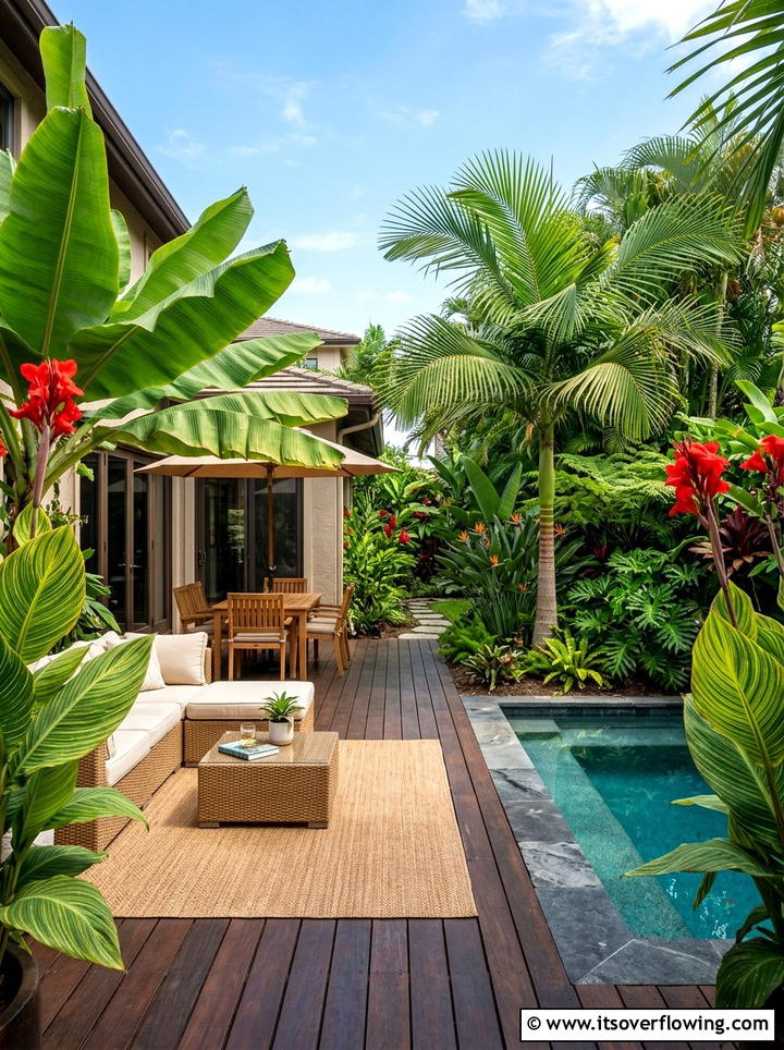 Tropical Style Backyard - 25 backyard ideas with low maintenance plants