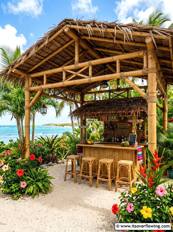 Tropical Style Bamboo Pergola - 25 backyard ideas with pergola