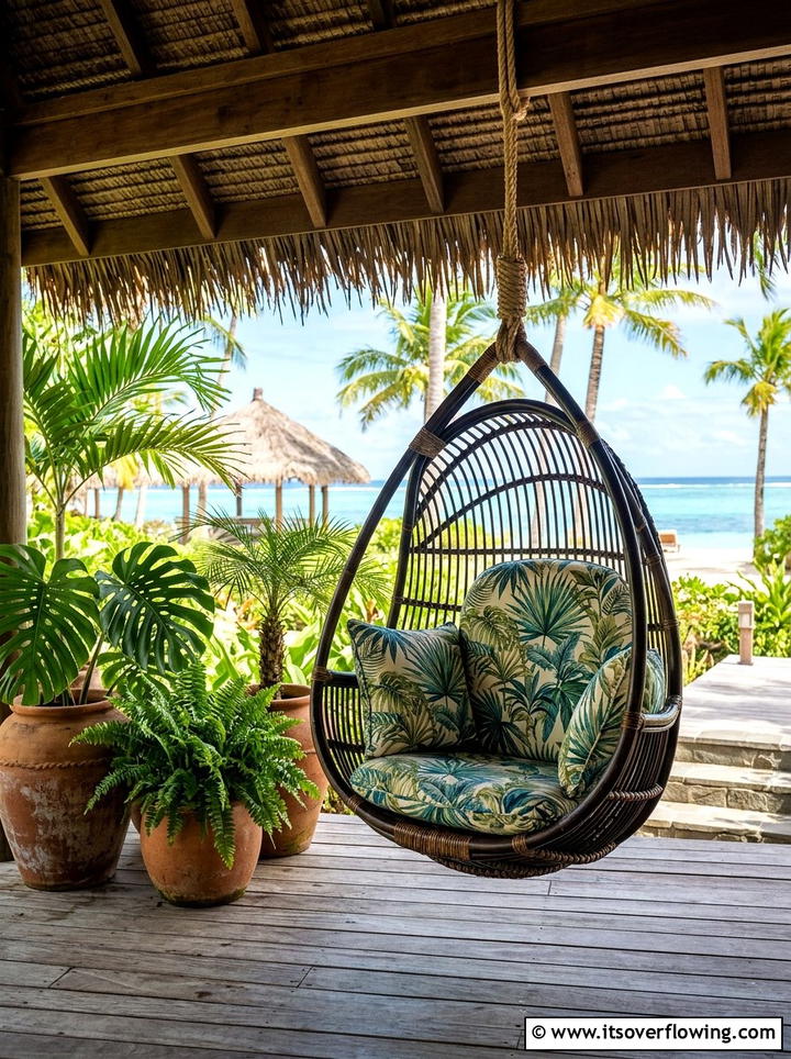 Tropical Style Hanging Chair - 25 front porch ideas with hanging chair