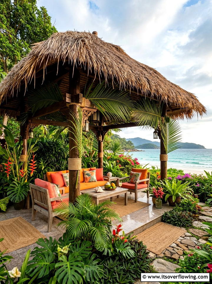 Tropical Style Pergola - 25 small garden ideas with pergola corner