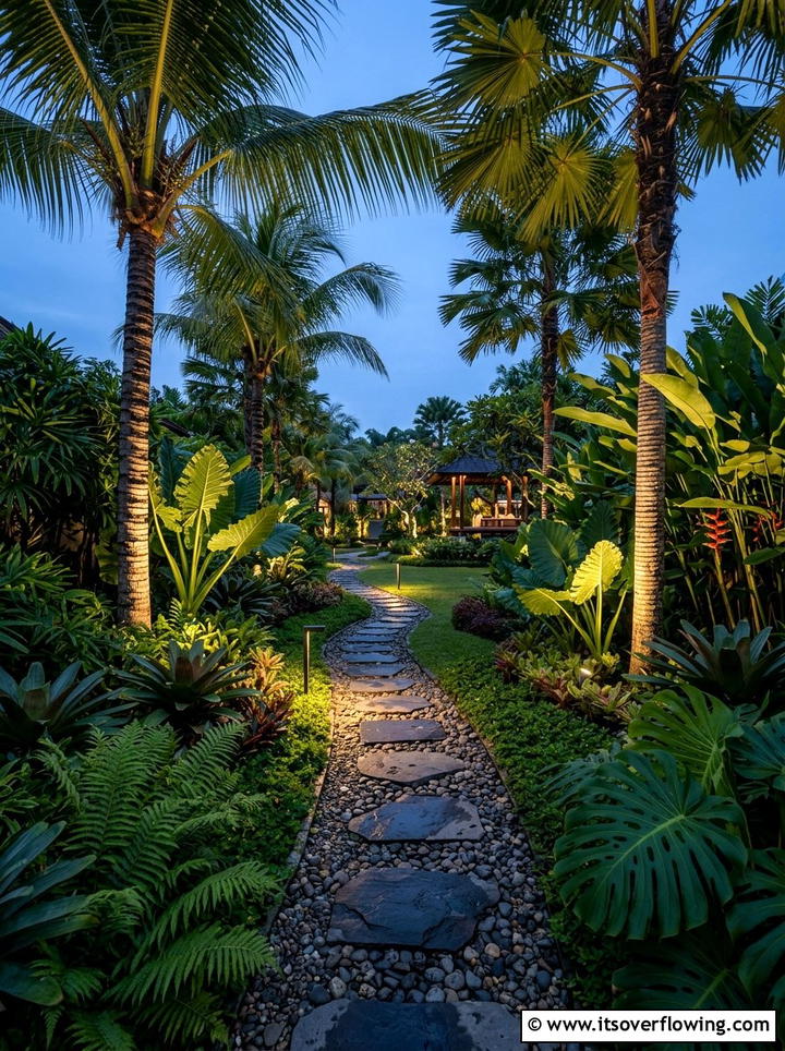 Tropical Walkway Lighting - 25 backyard ideas with tropical plants