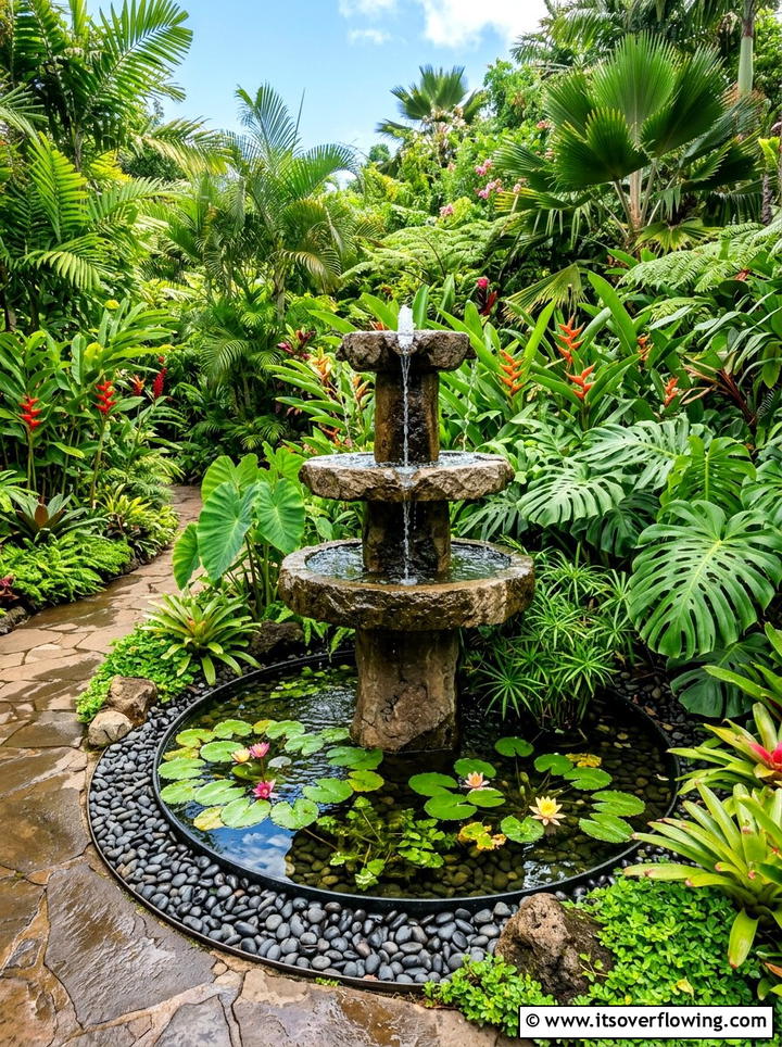 Tropical Water Fountain - 25 garden decor ideas for tropical gardens