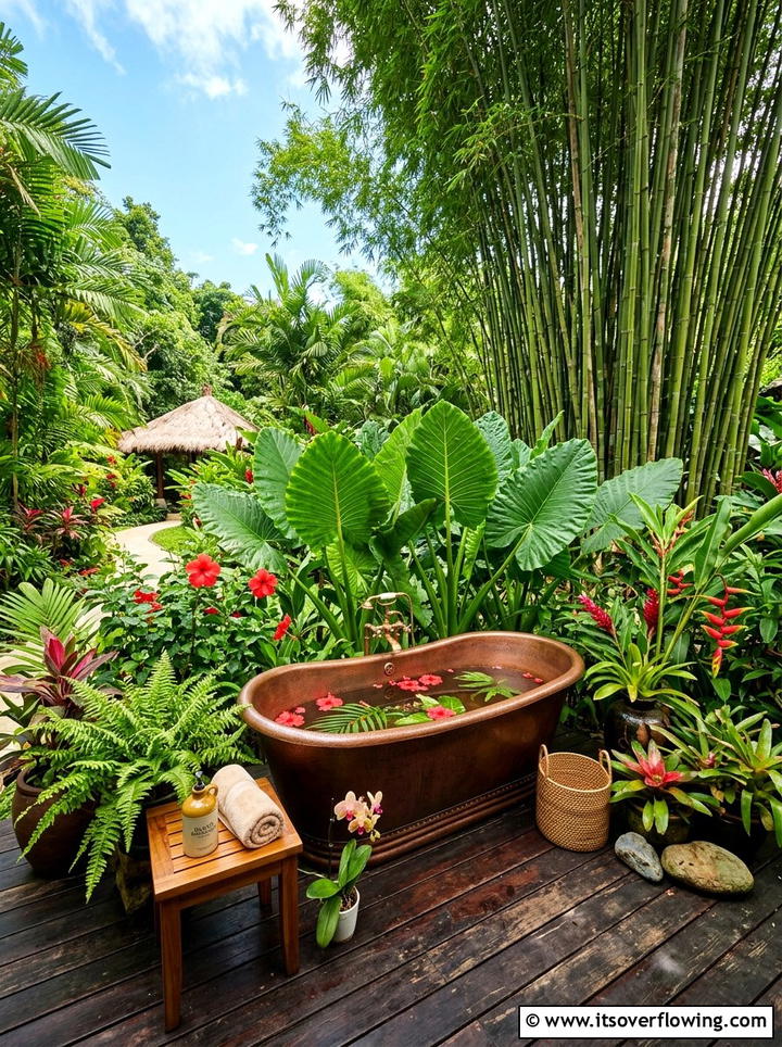 Tropical bathtub garden - 25 upcycled garden ideas with old bathtubs