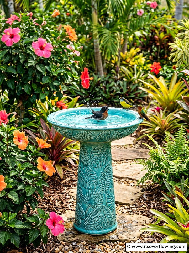 Tropical bird bath - 25 backyard decorating ideas with tropical accents